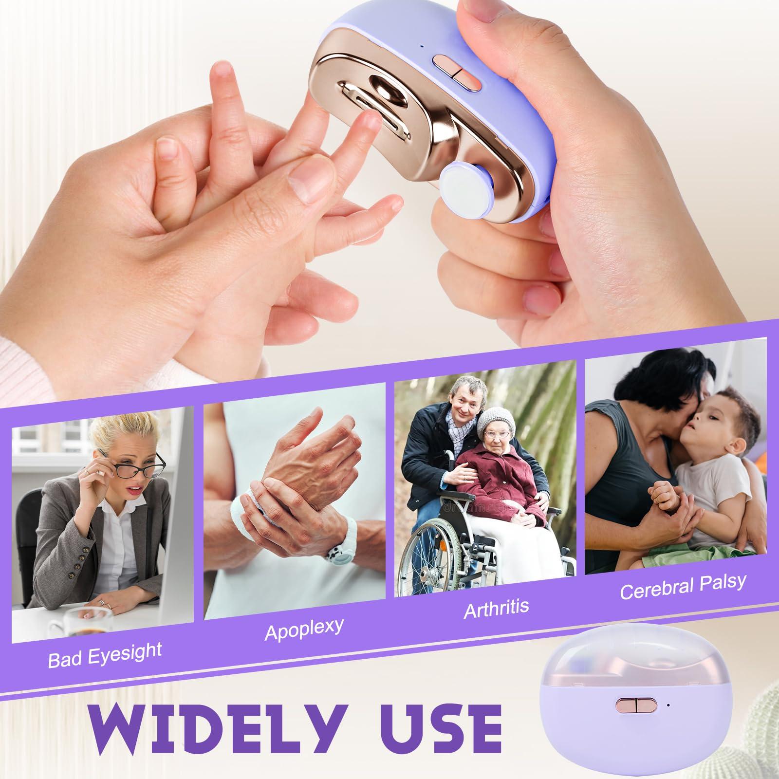 CLORISLAND 3 in 1 Automatic Electric Nail Clipper Polishing, Electric Toenail Trimmer Clippers for Seniors Adult, Safe Convenient Electric Nail Trimmer Cutter Nail File Clip Storage 2 Speeds, Purple