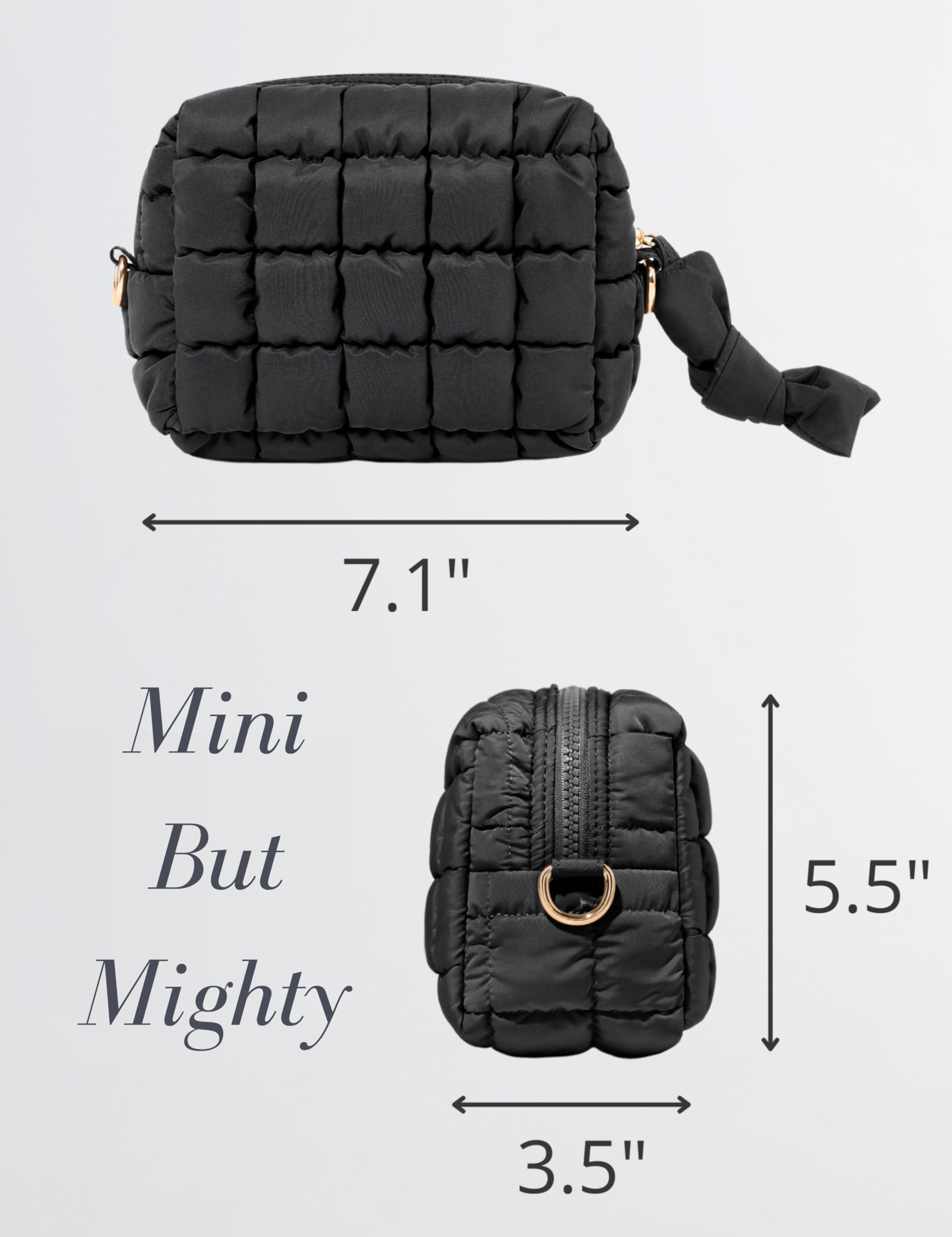 Yarnic Yarnic Quilted Makeup Bag Cosmetic Bag, Travel Toiletry Bag for Women, Cute Makeup Bag Organizer Puffer Makeup Pouch (S, Black)