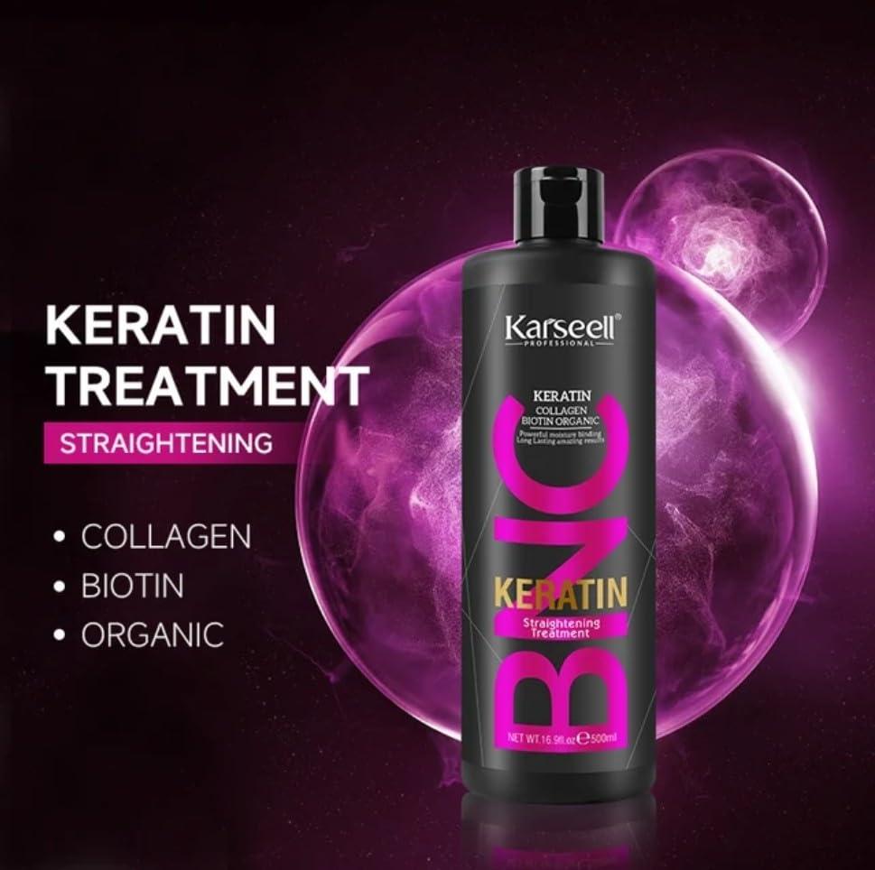 Karseell Karseell Keratin Straightening Treatment with Organic Biotin Shampoo, Collagen Detangle Conditioner, Relax and Repair Dry Damaged Hair, BNC Professional Results (50.7 fl oz), Black