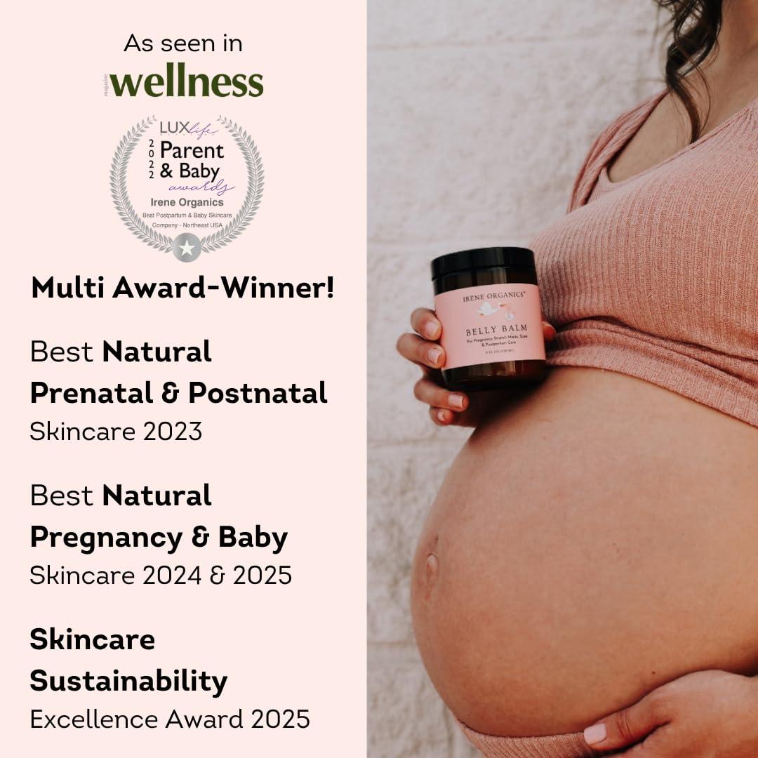 Irene Organics Irene Organics Organic Belly Butter for Pregnancy Stretch Mark Prevention and Treatment Award Winning Anti Stretch Mark Tummy Balm For Pregnancy and Postpartum 8oz - Hydrating Bump Cream