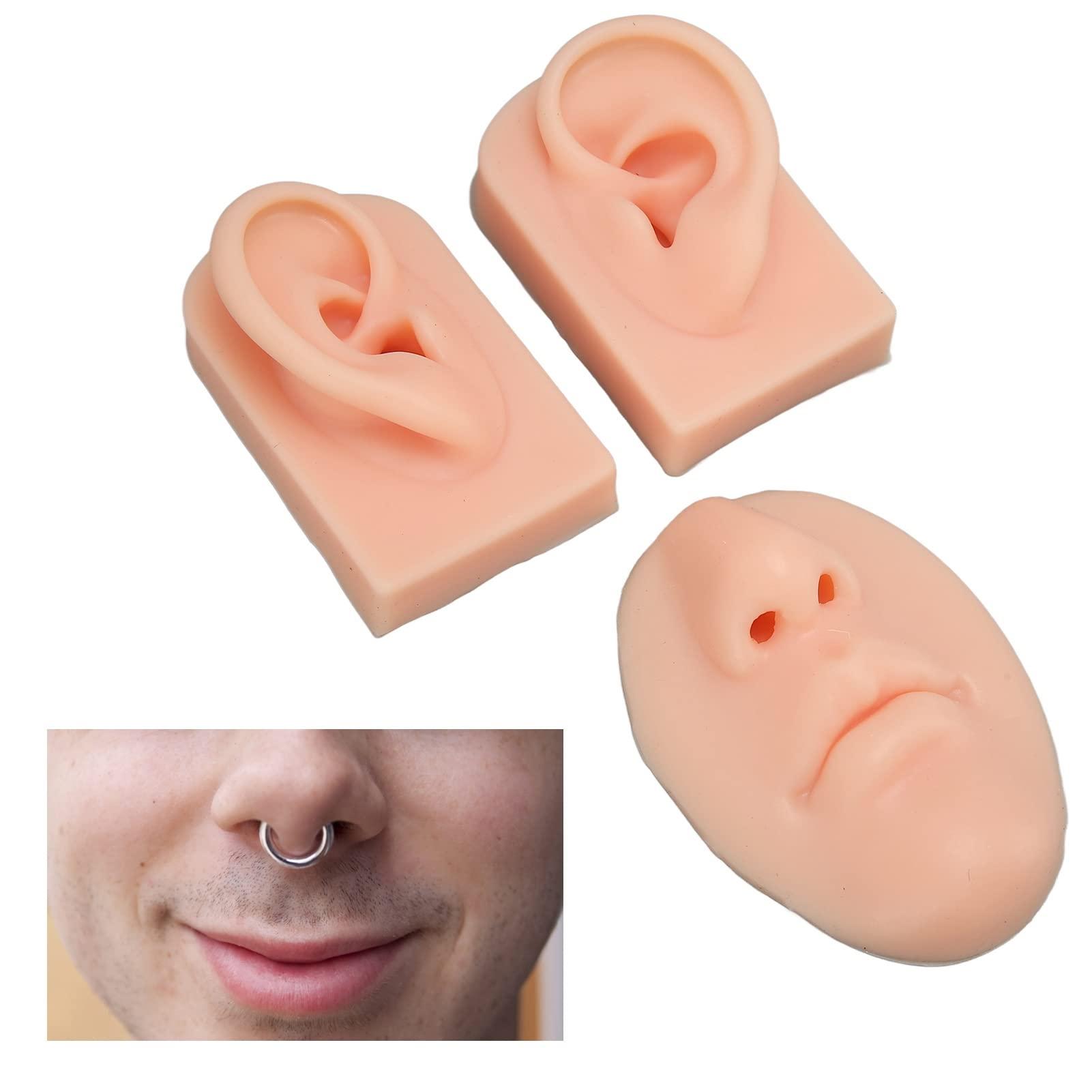 FILFEEL 3D Nose & Mouth Model, Silicone Ear Model Simulation Display Props for Piercing Suture Practice (Light Skin Colour)