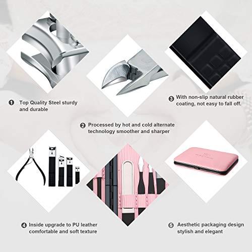 Keiby Citom Manicure Set Professional Nail Clippers Kit Pedicure Care Tools- Stainless Steel Women Grooming Kit 18Pcs for Travel or Home (Pink)