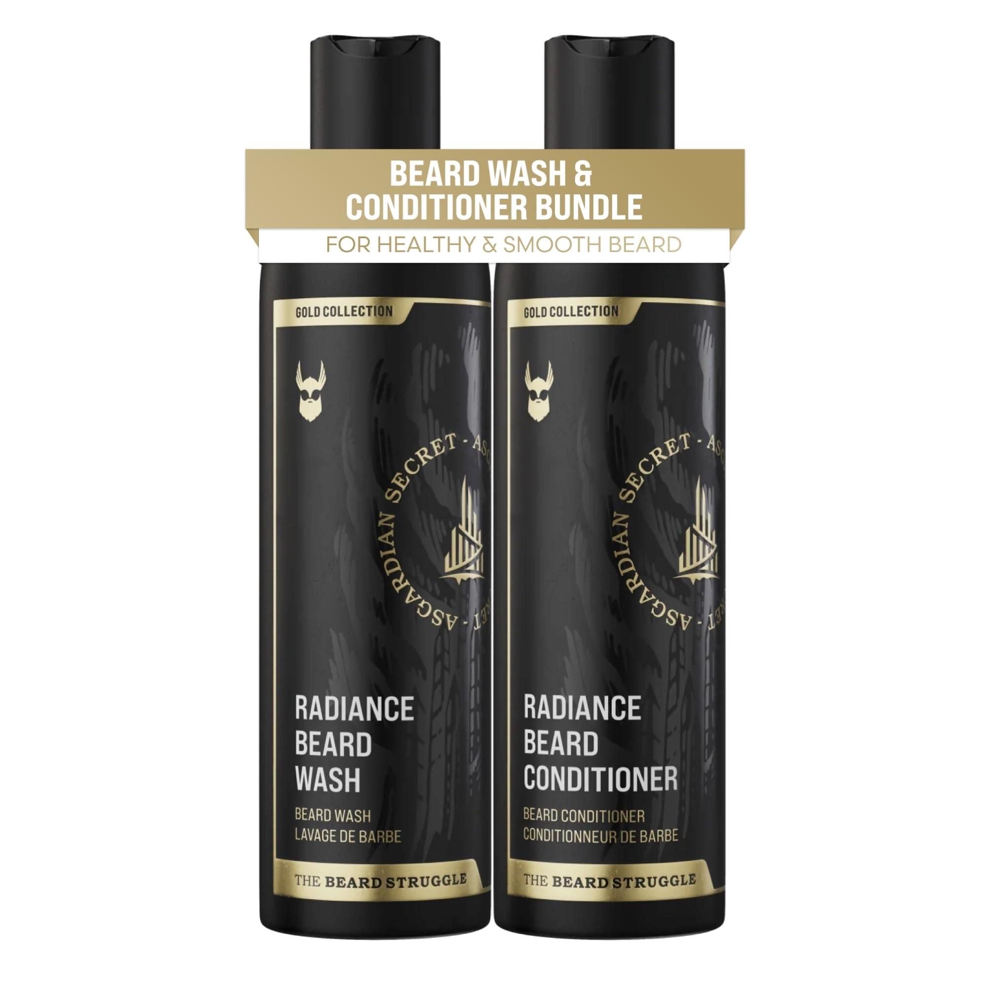 The Beard Struggle The Beard Struggle - Radiance Beard Wash & Conditioner Bundle - Gold Collection - Pack of 2, Asgardian Secret - Nourish, Cleanse, Softens, & Strengthens Beard - Beard Wash and Conditioner for Men