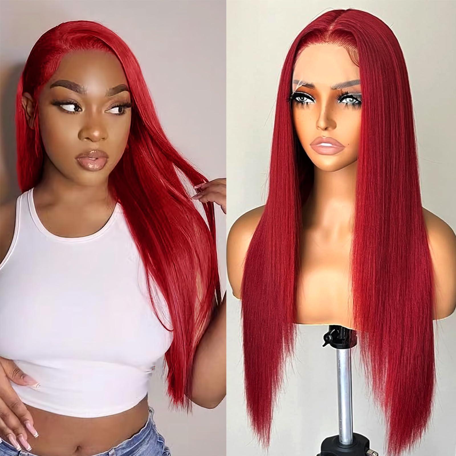 SSSNIVIA SSSNIVIA Red Wig Synthetic Lace Front Wig Ready to Wear Glueless Wig Pre Plucked 13x4 HD Lace Front Wigs Long Straight Red Wigs for Women Natural Looking 22inch