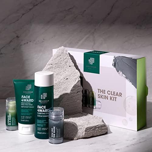 Shakeup Cosmetics Shakeup - 4-Piece Clear Skin Kit, Mens Skincare Gift Set, Targets Blemishes, Daily Face Wash, Clarifying Toner, Purifying Mask & Moisturiser Stick