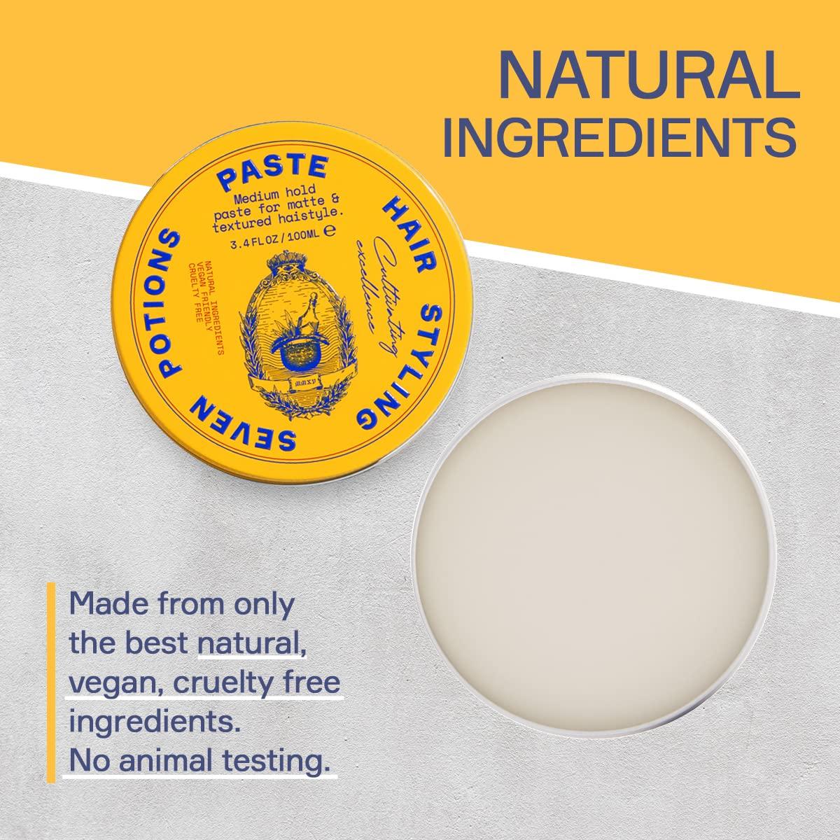 SEVEN POTIONS SEVEN POTIONS Hair Styling Paste for Men 3.4FL OZ Medium, Flexible Hold Putty Matte Hair Wax with Textured Finish Easy Application Natural, Vegan, Cruelty-Free