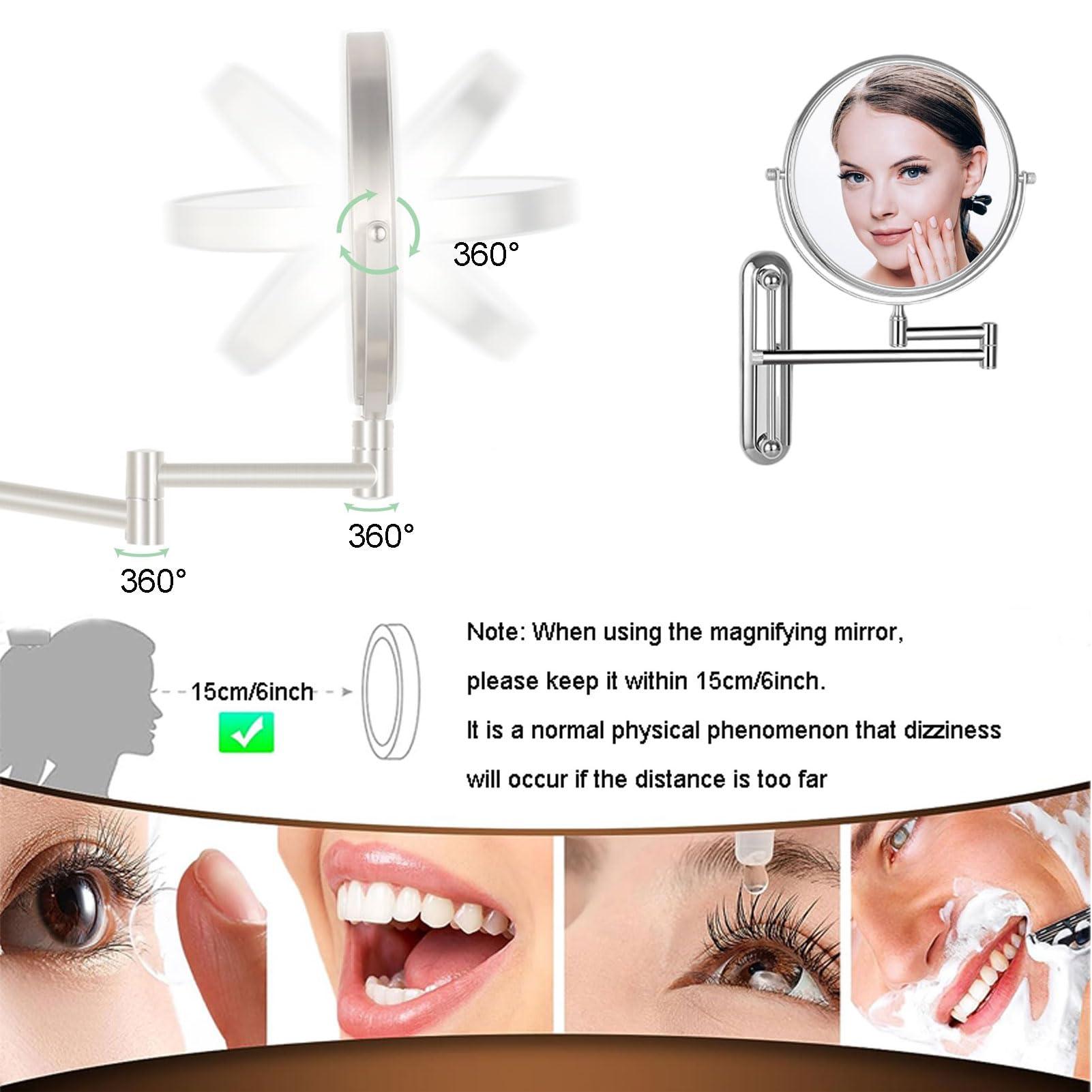 CarXs CarXs Makeup Mirror Wall Mounted Extra Long Arm, Cosmetic Mirror Magnification, Vanity Mirror 360 Swivel Extend and Fold, Double Sided Bathroom Shaving Mirror Magnifying Mirror Wall Mounted