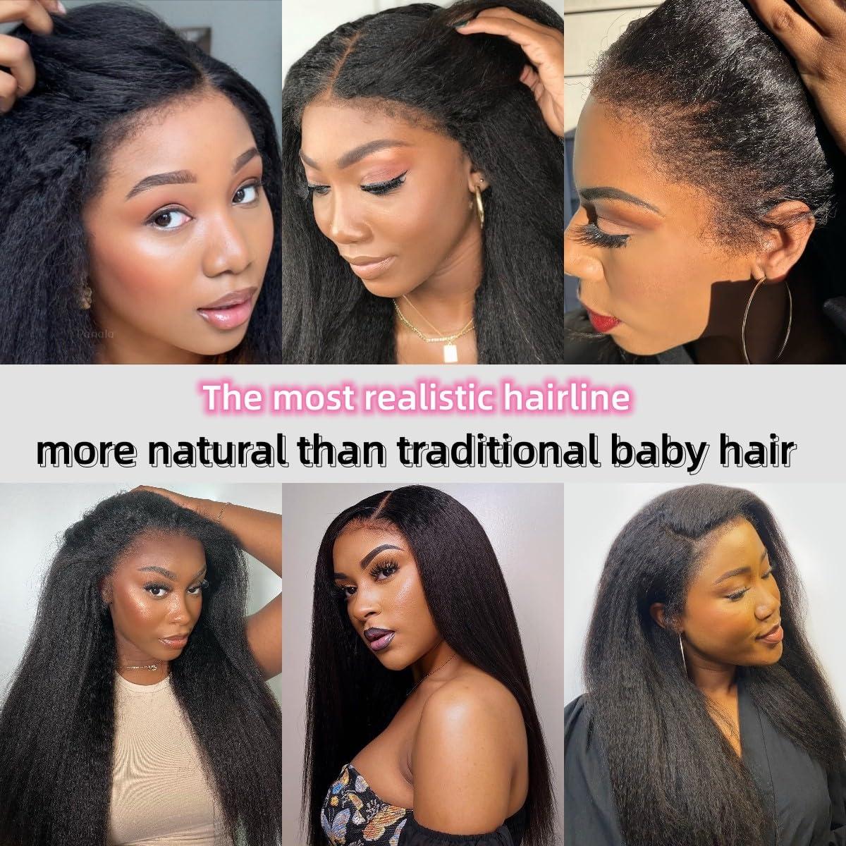Fuuatn 5x5 HD Lace Closure Wear and Go Glueless Wigs Human Hair Pre Plucked Pre Cut 4C Kinky Curly Edges Hairline 180% Density Kinky Straight Lace Front Wigs (20 inch, Glueless 5X5 HD lace 4C Edges Wig)