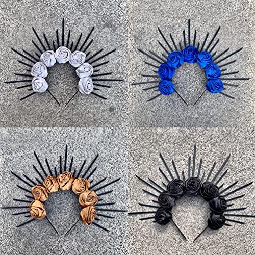 Aurorad Aurorad Rose Crown Goddess Crown Spiked Halo Crown Headband Festival Crown Headpiece Met Gala Crown Sunburst Crown Cosplay Party Z-31 (Color : 31 Royal blue)
