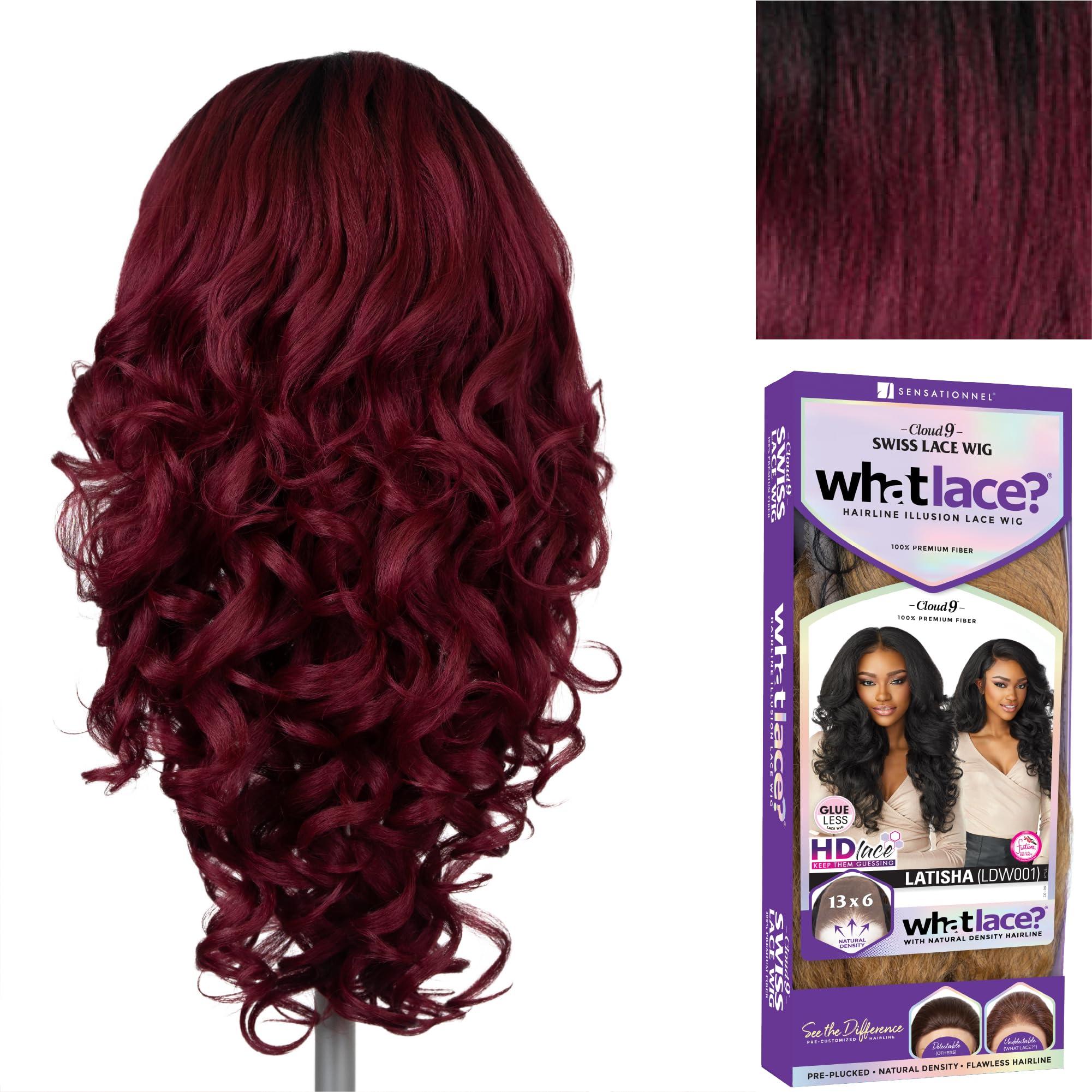Sensationnel Sensationnel What lace 13x6 Wigs - latisha lacefrontal hand tied glueless synthetic with natural density preplucked hairline (Tipped Off Black and Burgundy T1B/BG)