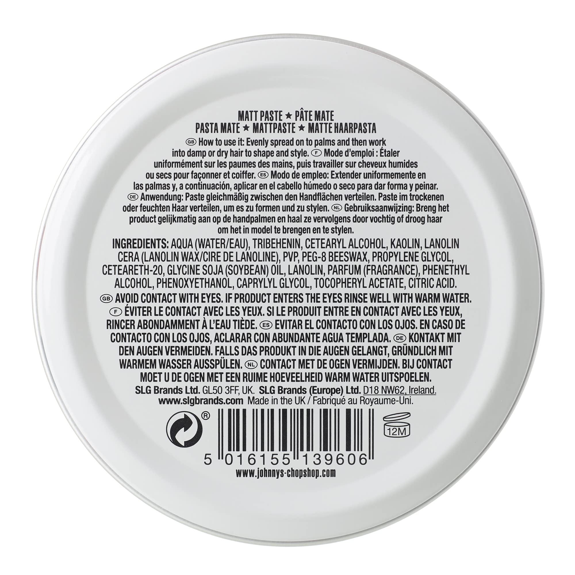 Johnny's Chop Shop JOHNNYS CHOP SHOP #1 Men's Hair Styling Matte Paste Pro-Quality Strong Hold, Lasting Texture, Natural Look Soybean Oil Protection & Hydration 2.6 oz