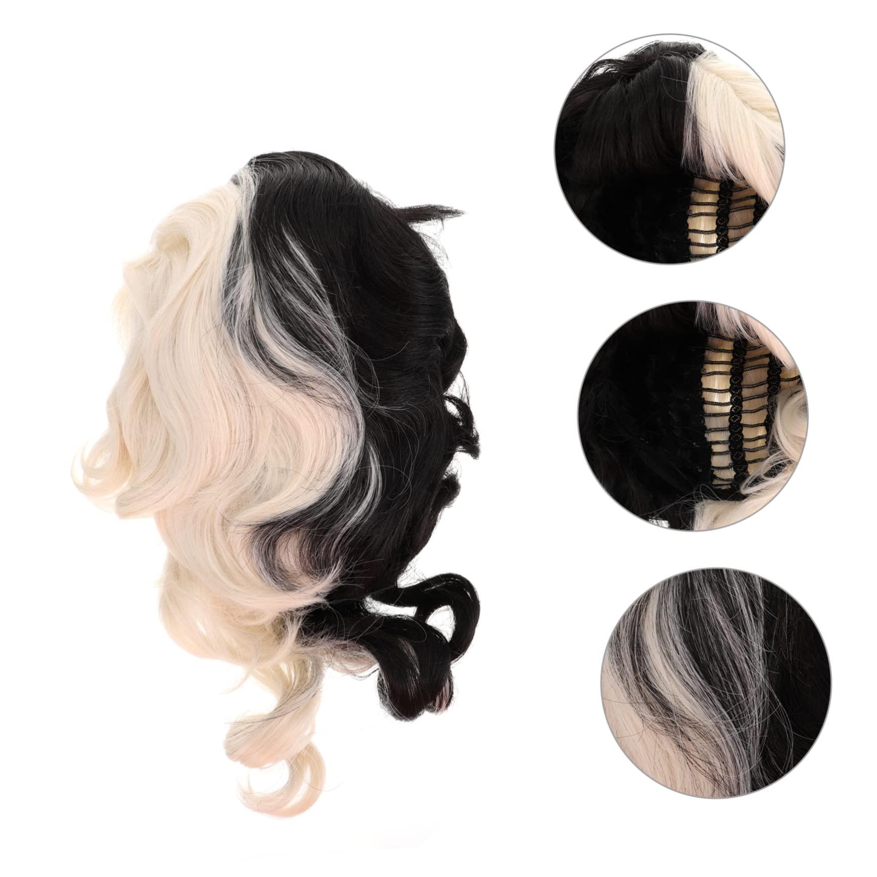 Gogogmee Gogogmee Black and White Wig Curly Wigs with Bangs Long Curly Wig Bangs Wig Long Wavy Hair Wig Exaggerated Wig Role Play Wig Black Frontal Wig Synthetic Hair Wigs High Temperature Wire