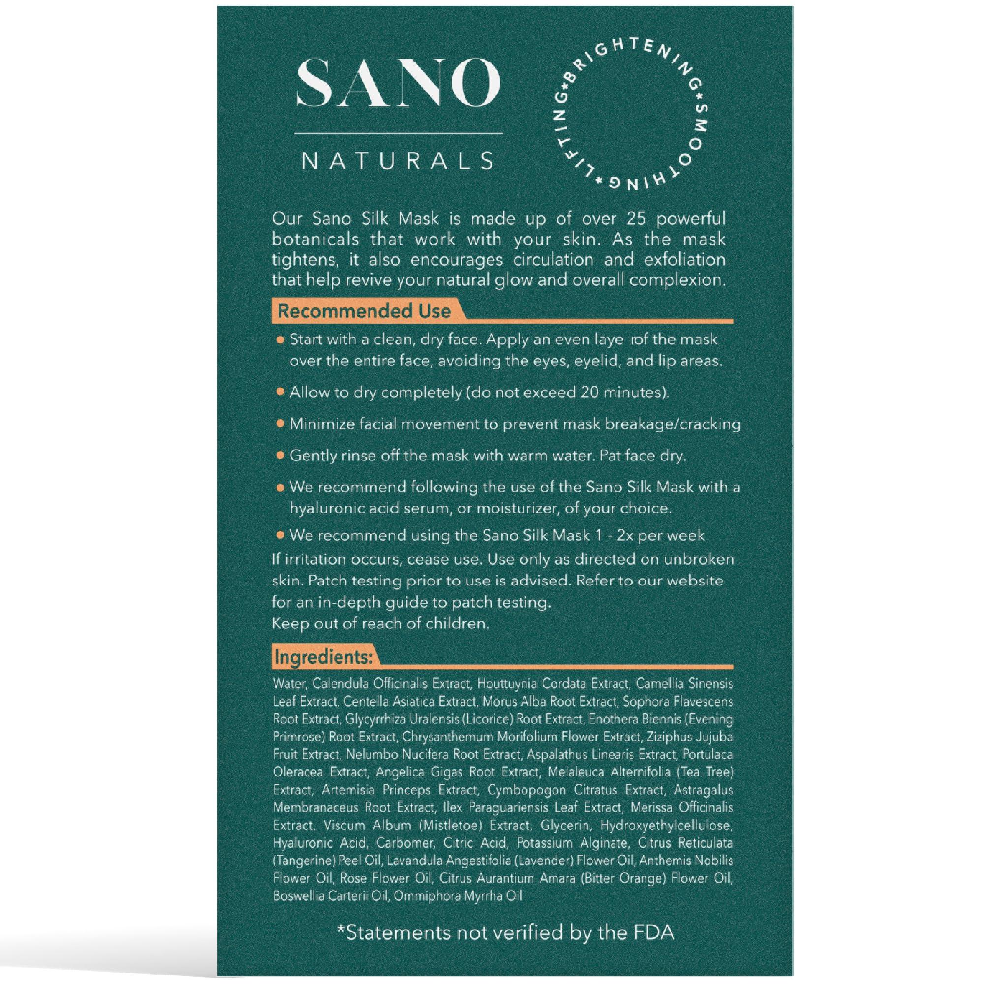 Sano Skin Vegan Zombie Mask Sano Silk Mask by Sano Naturals - Dermatologist Tested Viral One Step Korean Face Mask Skin Care for Glass Skin, Helps Reduce Large Pores, Anti Aging and Tightening - Pack of 8