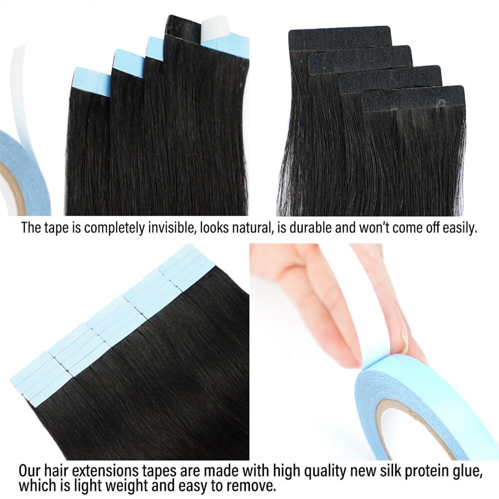 YUXING1205 YUXING1205 Natural Human Hair Tiny Interface Hair Tape In Hair Extensions Skin Weft Remy 20pcs 16-24 inch for Thin Hair(#1B,20pcs 16 inches)