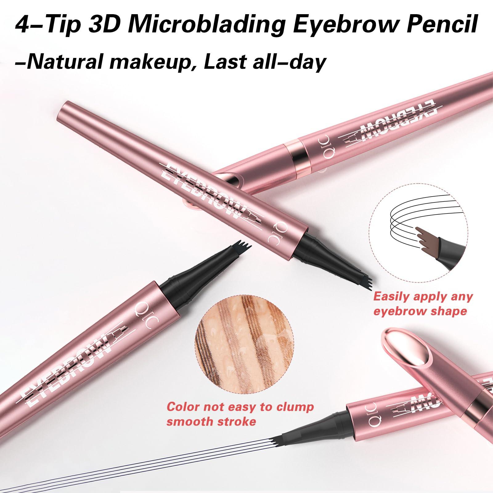 KUNSHNBEI 3D Eyebrow Pencil, 4 Tip Microblading Eyebrow Pencil, 24 Hours Smudge Proof Brow Pen, Brow Pen Makeup Natural Fine Stroke, Waterproof Eyebrow Pencil for Women (Light Brown) -1 Pack