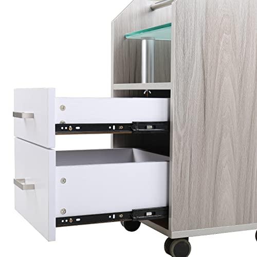 DERMALOGIC Glass Glow Pedicure Trolley Light Wood Cart for Nail Salon Furniture & Equipment