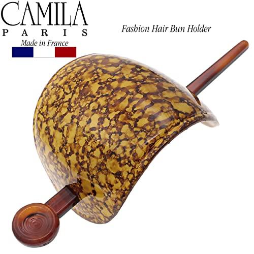 Camila Camila Paris CP3340 French Hair Barrette with Stick, Hair Ponytail Holders, Amber, Slide Hair Pins for Buns Chignon, Strong Hold Hair Bun Clip, No Slip Hair Accessories for Women, Made in France