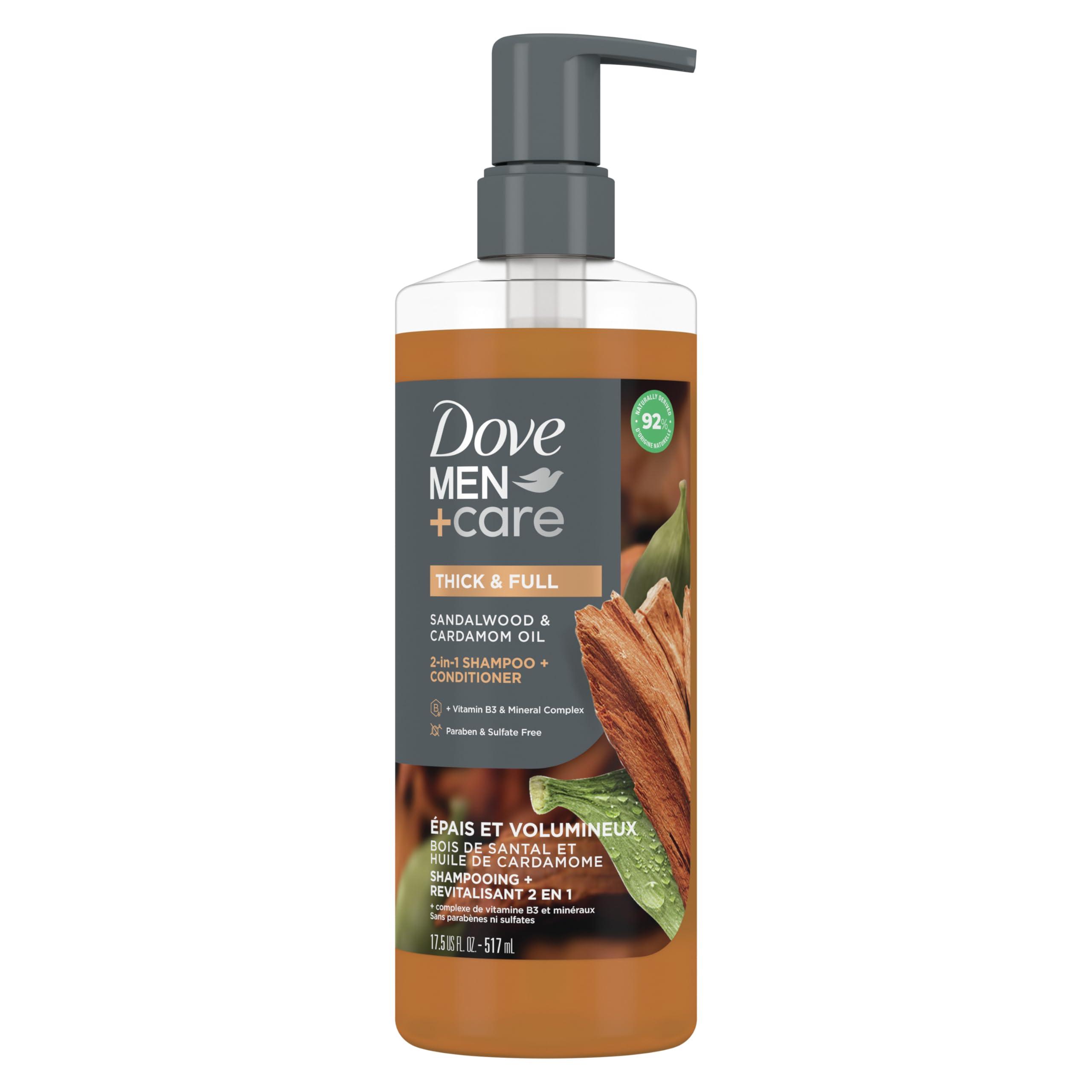 DOVE MEN + CARE Dove Men+Care 2-in-1 Shampoo + Conditioner Sandalwood & Cardamom Oil for Thick & Full Hair, + Vitamin B3 & Mineral Complex, 17.5 oz