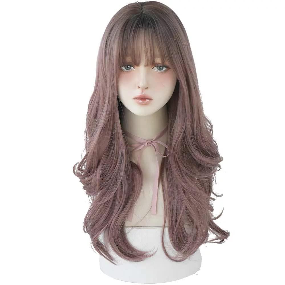 AIKO PRO AIKO PRO Chic Korean Fashion 26 Inch Long Wavy Curly Wig, Natural Heat-Resistant Synthetic Hair Wigs with Bands For Cosplay and Daily Wear (Pink Brown)