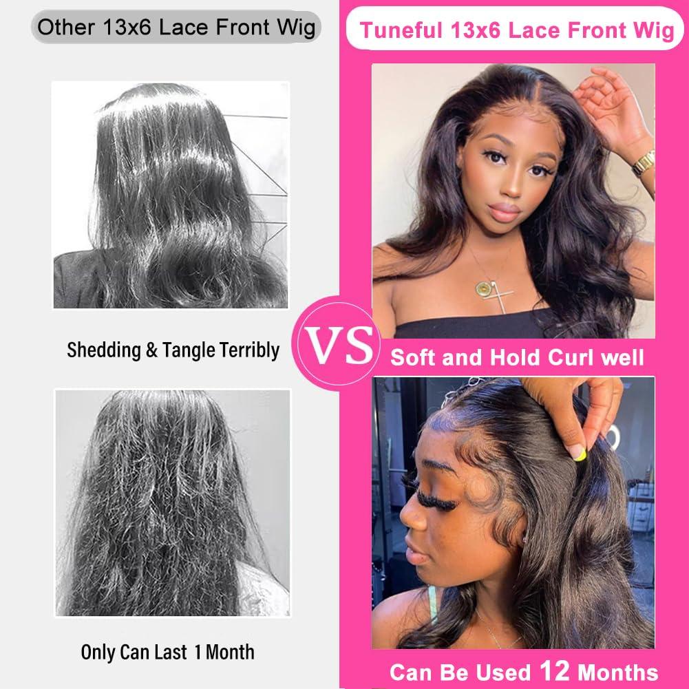 Tuneful Tuneful 13x6 Body Wave Lace Front Wigs Human Hair Pre Plucked 220% Density 13x6 HD Transparent Lace Frontal Wigs Human Hair 26 Inch Glueless Human Hair Lace Front Wigs for Women