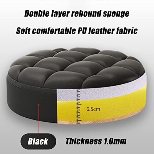 ZJXDPBF Round Rolling Bar Stool, Modern Beauty Salon Spa Swivel Chair with Titanium Gold 5 Claws and Globe Wheels, Adjustable 47-64 cmr:Black