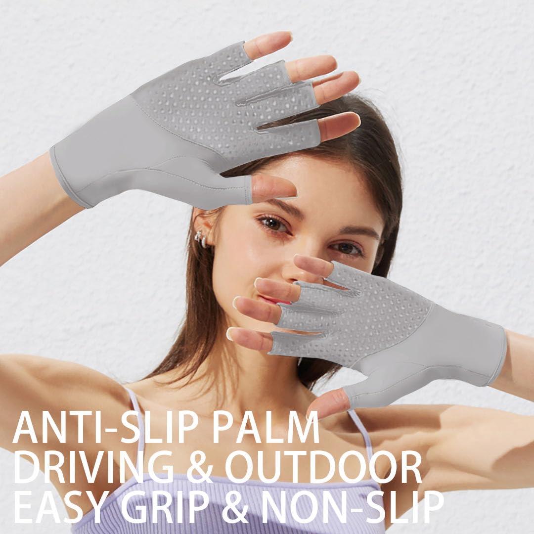 SayWow SayWow Sun Gloves UV Protection UPF 50+ for Women Fingerless for Manicure, Gel Nail Lamp, Driving, Hiking, Outdoor, Grey