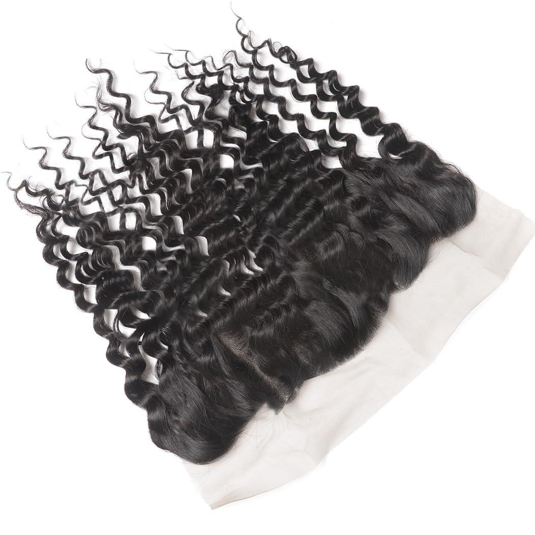 Odir Odir 13x4 Lace Frontal Deep Wave Human Hair 180% Density Unprocessed 9A Deep Curly Virgin Hair 13x4 Ear to Ear Lace Closure Frontal with Baby Hair Natural Color 10 Inch