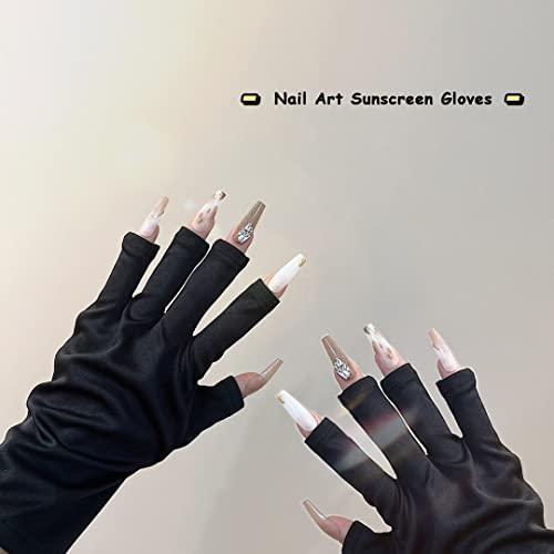 Tsangbaby Gel Manicure Gloves Black Tape Set Anti UV Fingerless Gloves Gel Nail Gloves Sun Protection Shield Gloves for LED Nail Lamp