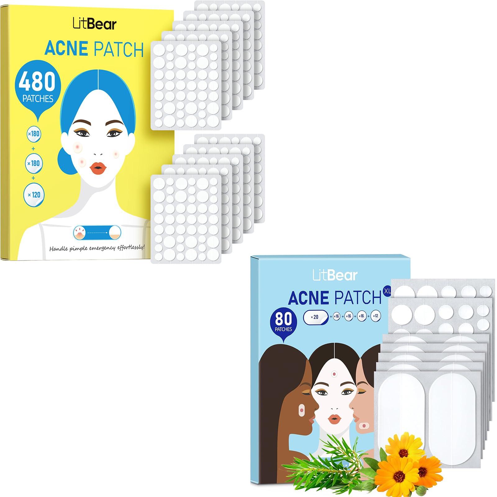 LitBear LitBear Large Acne Pimple Patches 5 Sizes 80 Patches and Acne Patch Bulk 480 Patches 3 Size