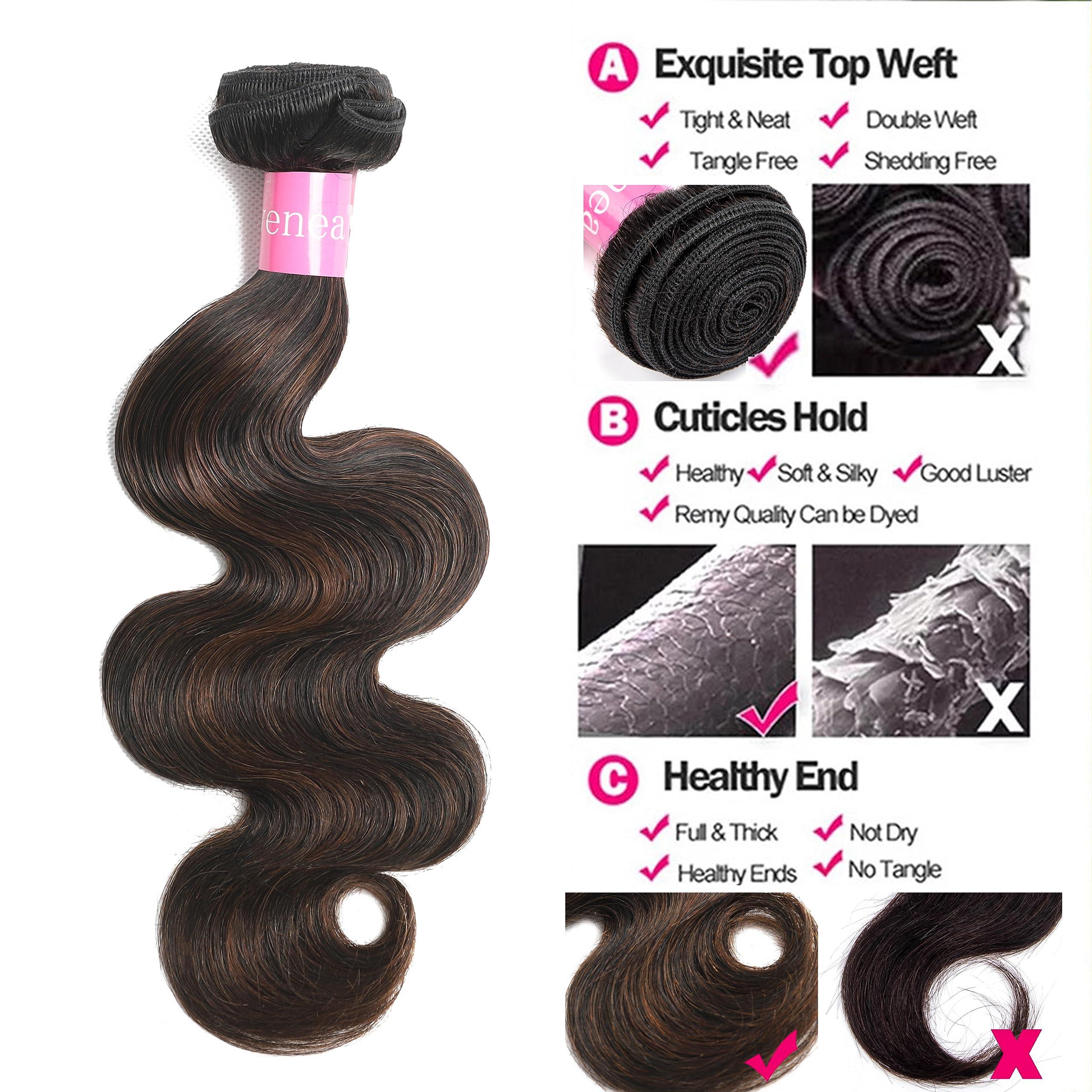 Lovenea Lovenea Body Wave Bundles with Frontal Human Hair (14 16 18+12) 13x4 Lace Frontal Closure with 3 Bundles Brazilian Body Wave Human Hair Weave Extensions FB30 Color (14 16 18+12)