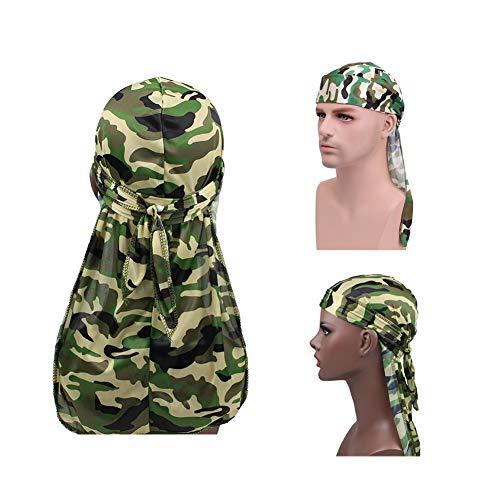 DIY Military Camouflage Premium Silky Durags with Long Tail Colorful 360 Waves Doo rag for Men Du rag Cap (3/4 Packed), Set12-solid&camo-4 Packed, Medium