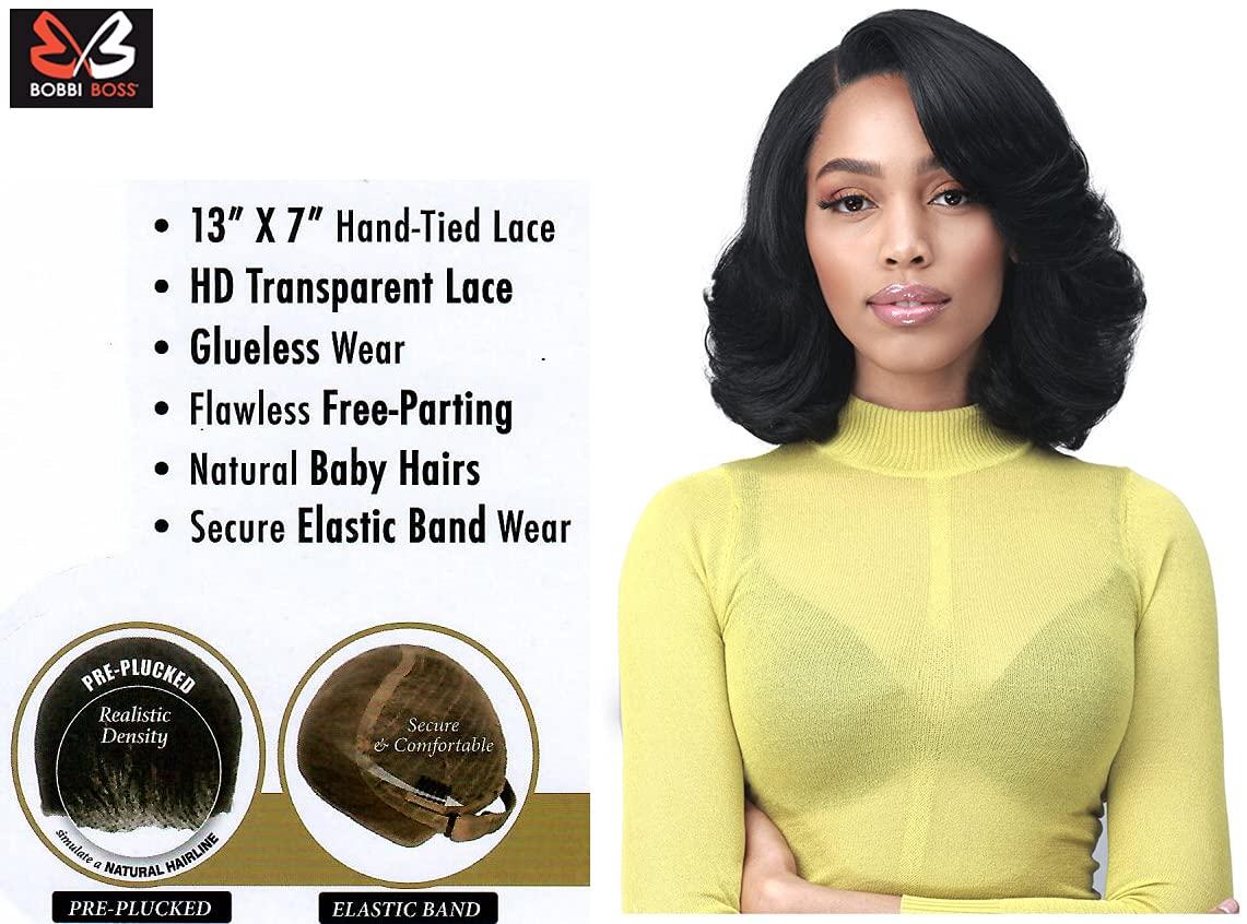 BOBBI BOSS Bobbi Boss 13X7 HD Lace Bob Curly Synthetic Wig - MLF602 NATALIA, Wavy Short Wigs with Baby Hairs, Glueless Lace Free Part Wig with High Heat Resistant Wigs (TT1B/RO.PK)