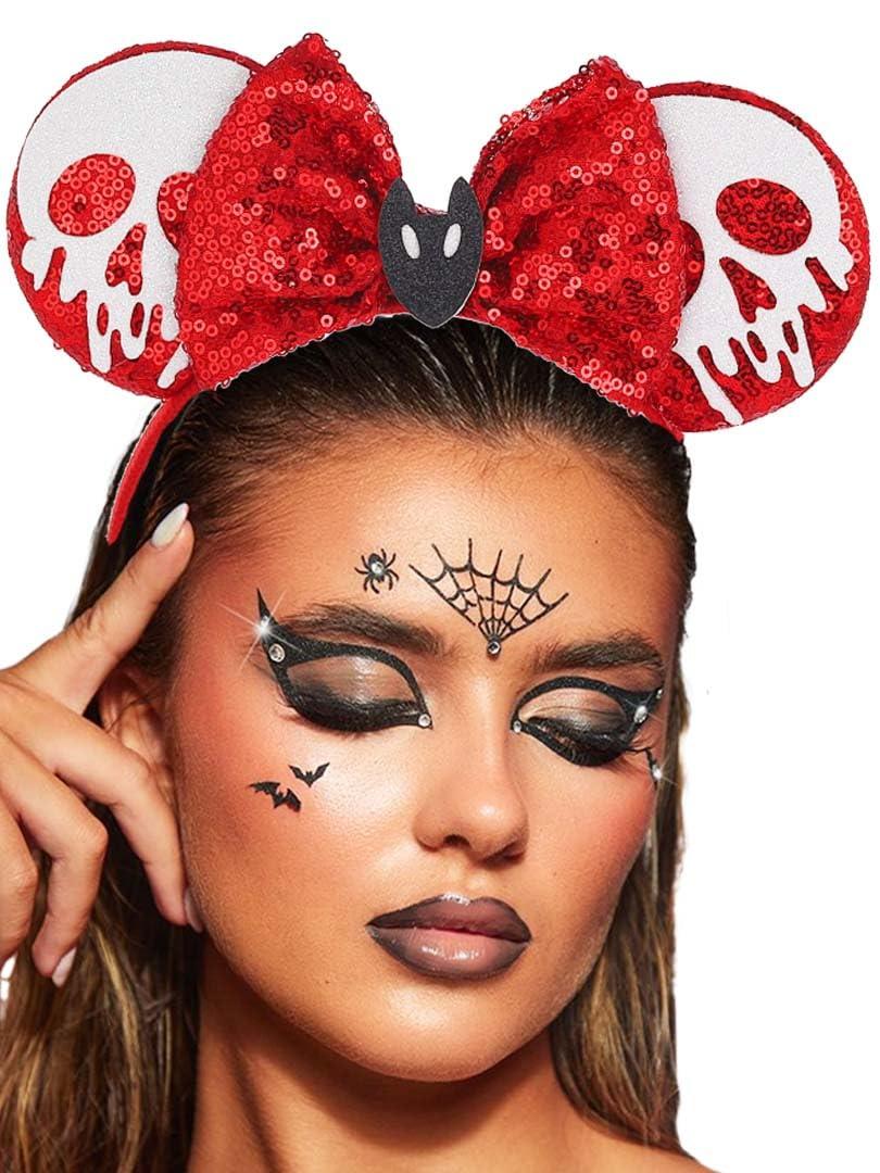 Sinalty Sinalty Sequin Mouse Ears Halloween Headbands Red Bow Ghost Head Hair Accessories for Women
