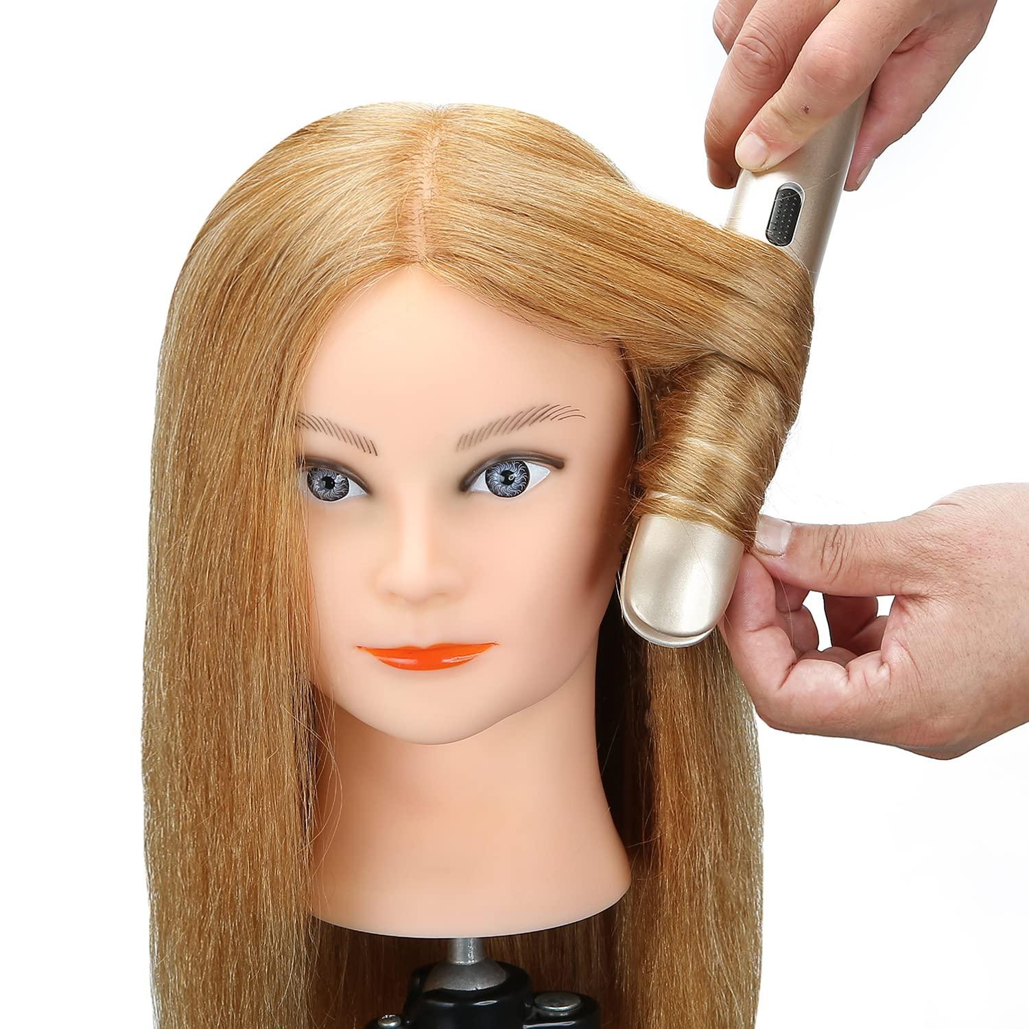 SOPHIRE SOPHIRE 100% Real Human Hair Mannequin Head with 9 Tools and Clamp, Hairdressers' Practice Training Head and Cosmotology Doll Head for Hairstyling and Braid - #27