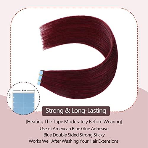 Sunya Sunya Tape in Hair Extensions Human Hair Burgundy 16 Inch Wine Red Tape in Real Human Hair #99j Seamless Skin Weft Tape in Hair Extensions #Burgundy 40g 20Pcs/Pack