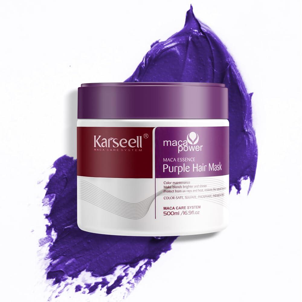 Karseell Karseell maca power Purple Hair Mask Professional Neutralizes Brass & Yellow Tones For Blonde Silver Gray Highlighted Hair 16.90 oz 500ml