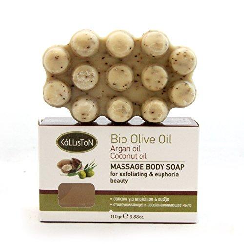 Kalliston Kalliston, ?assage Body Soap with Argan Oil, Massage & Exfoliating Natural Soap, Crafted in Crete, Greece, Cruelty Free, 110g Each Bar, Pack of 4