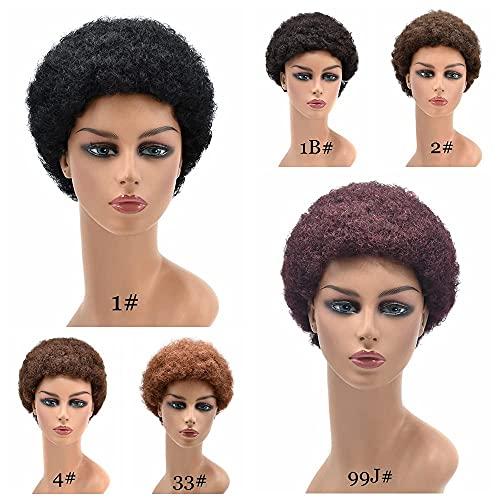 SINGA HAIR SINGA HAIR Human Hair Afro Wigs Short Brazilian Hair African American Curls Wig for Black Women Full Volume Cap Afro Wig (4# Medium Brown)