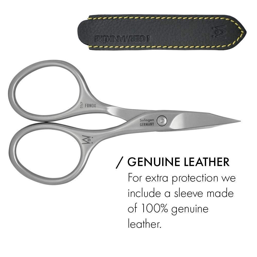 GERmanikure GERMANIKURE Nail and Cuticle Scissors - FINOX Stainless Steel Professional nail scissors for nail tips - nail scissors curved Manicure Tools in Leather Case - Ethically Made in Solingen Germany - 4702