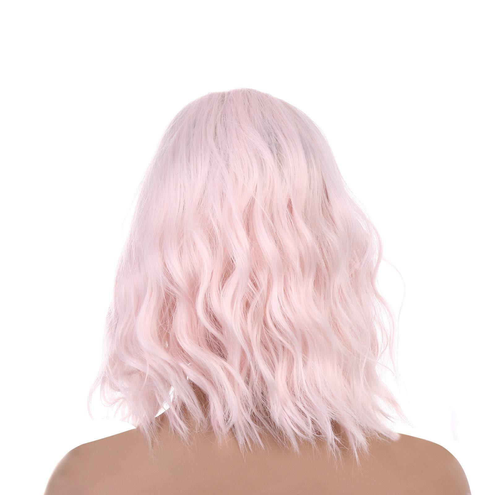 Aubatece Aubatece Face And Hair Steamer Wig American And Cosplay Female Headgear European Short Pink Curly wig Curly Lace Front Wig Human (Pink, One Size)
