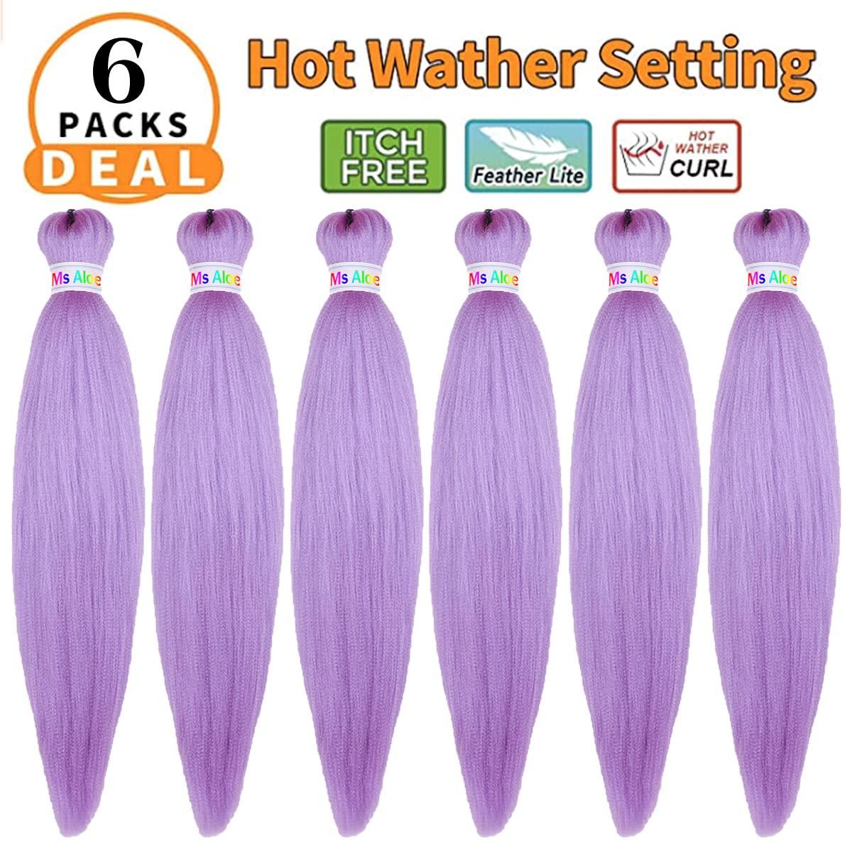 Ms Aloe 6Pack Light Purple Braiding Hair Pre Stretched Easy Braiding Hair 26inch Long Prestretched Braiding Hair Lavender Color,26inch(Light Purple)