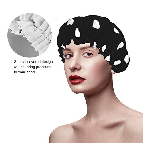 IDNUYIA White Dots Shower Cap For Women, Layers Bathing Shower Reusable Elastic Band Stretch Hem Hair Hat
