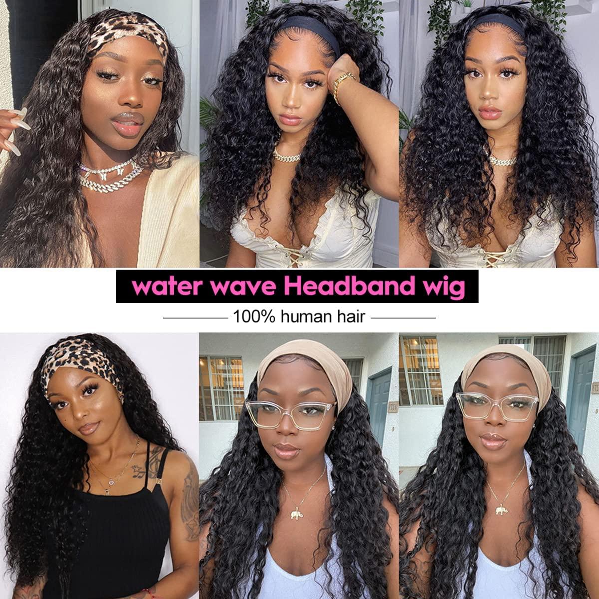 ISEE ISEE Hair Headband Human Hair Wigs 180% Density Water Wave Curly None Lace Front Wigs for Black Women Glueless Deep Wave Machine Made Wigs 22Inch