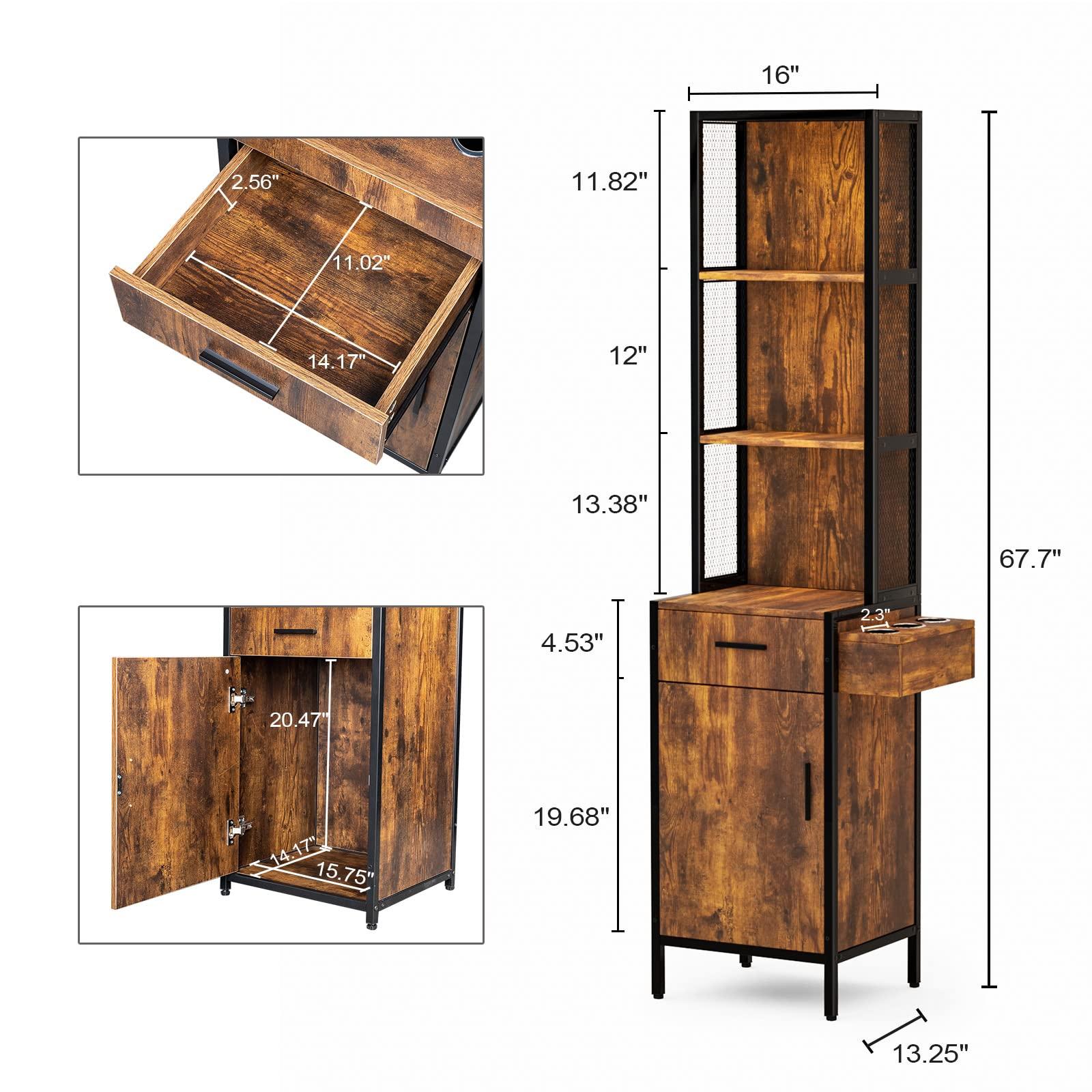 LEADZM LEADZM Salon Station for Hair Stylist, Wall Mount Barber Stations, Hair Styling Storage Cabinet with 3-Tier Open Shelves,1 Drawer, 1 Cabinet & 3 Hot Tool Holders,Rustic Brown