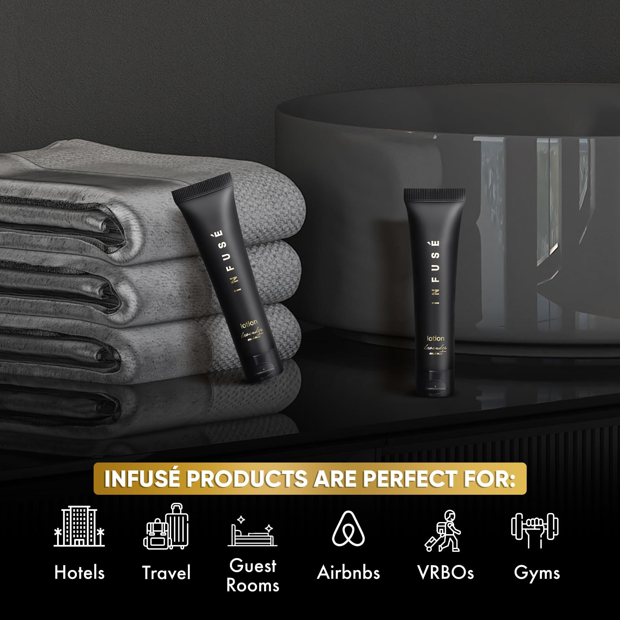 Infuse Infuse Black Hotel Toiletries Bulk | 1 oz Lotion Travel Size | For Hotels, Vacation Rentals, Gym, Luxury, Airport | Case of 20
