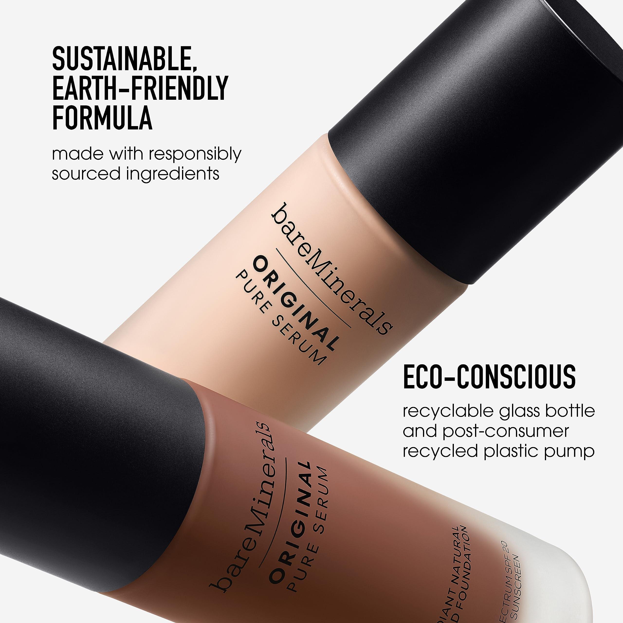 bareMinerals bareMinerals Original Pure Serum Radiant Natural Liquid Foundation Mineral SPF 20, Hydrating Skin Tint, Dewy Finish, Lightweight, Medium Coverage, Non-Comedogenic, Vegan