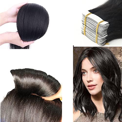 Belaved Yaki Tape in Hair Extensions Human Hair for Black Women Natural Black Lightweight Yaki Straight Human Hair Tape in Extensions Double Sided Seamless Skin Weft 10A Brazilian Remy Hair 20Inch