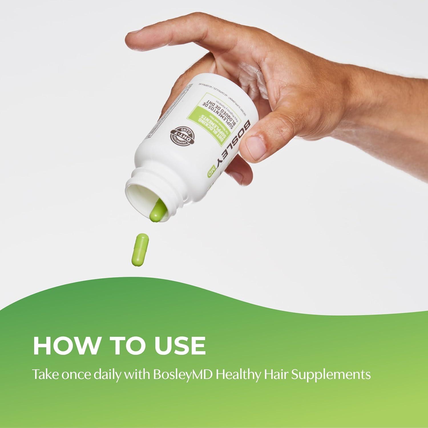 BosleyMD DHT Blocking Supplements DHT7 Blend with Saw Palmetto, Kelp, Reishi Mushroom, Green Tea, Nettle Leaf, Dandelion Root & Pygeum Bark Promotes Thicker, Fuller Hair for Men & Women 60 Capsules