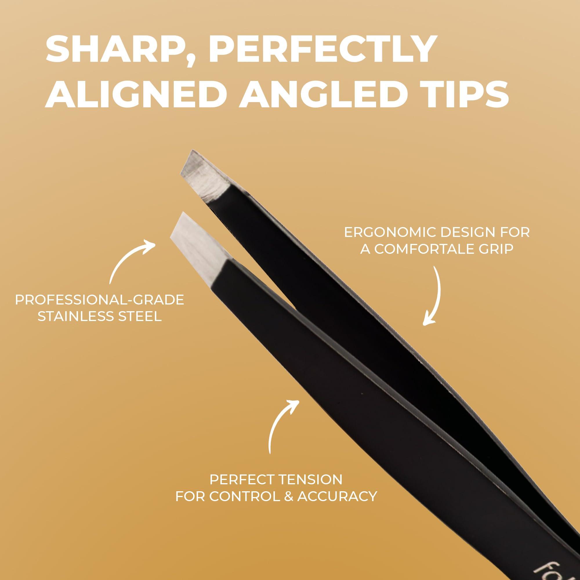 Fab Brows Fab Brows Professional-Grade Tweezers | Stainless Steel Eyebrow Tweezers for Women | Multipurpose Flat Tweezers for Facial Hair, Splinters, Ingrown Hair | Seamless Hair Plucking | Women\'s Grooming