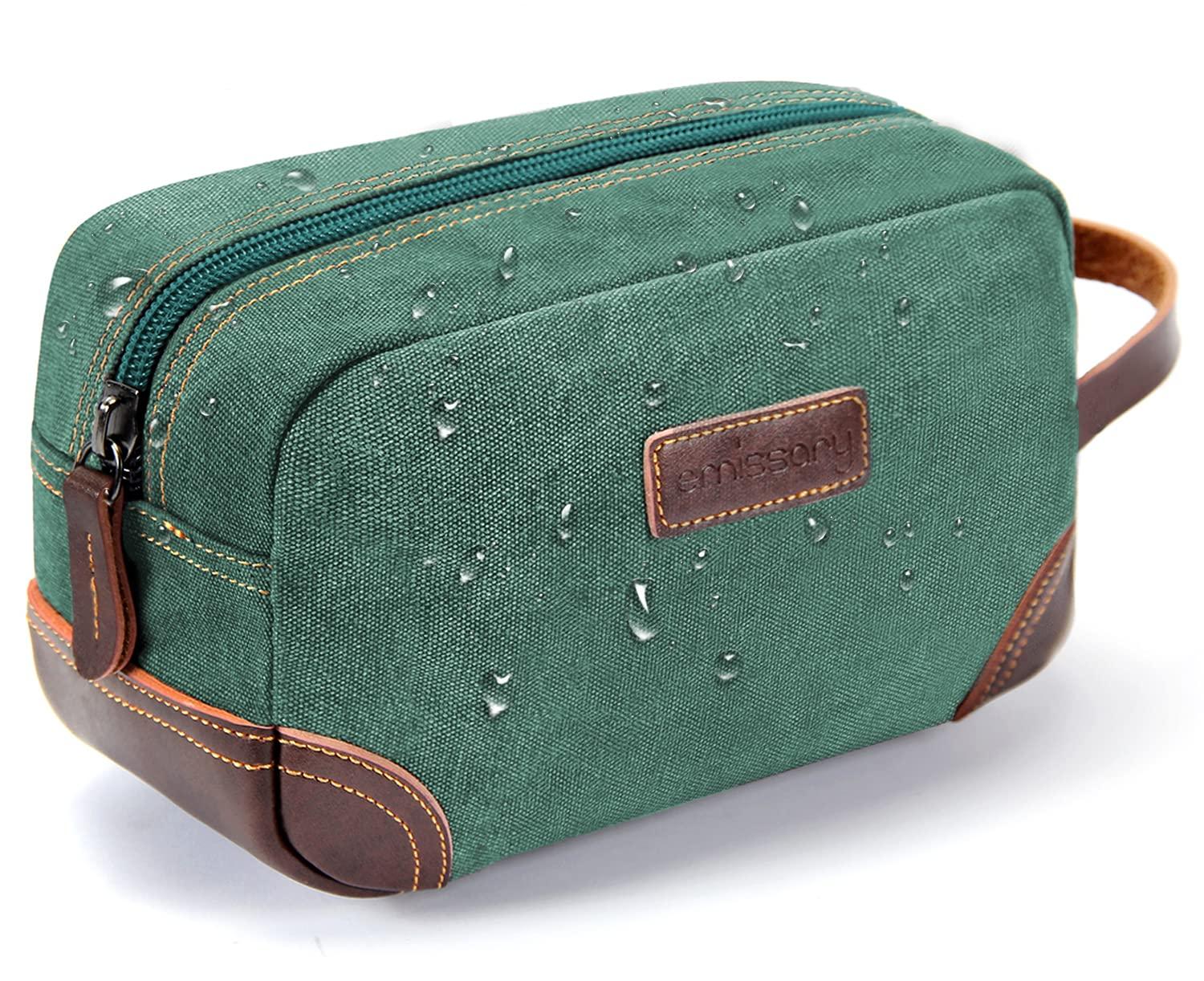 emissary emissary Men's Toiletry Bag, Leather and Canvas Travel Toiletry Bag, Dopp Kit for Men, Travel Bathroom Bag Men's Shaving Kit, Travel Kit Small Bags for Men, Shaving Bag for Travel Accessories (Green)